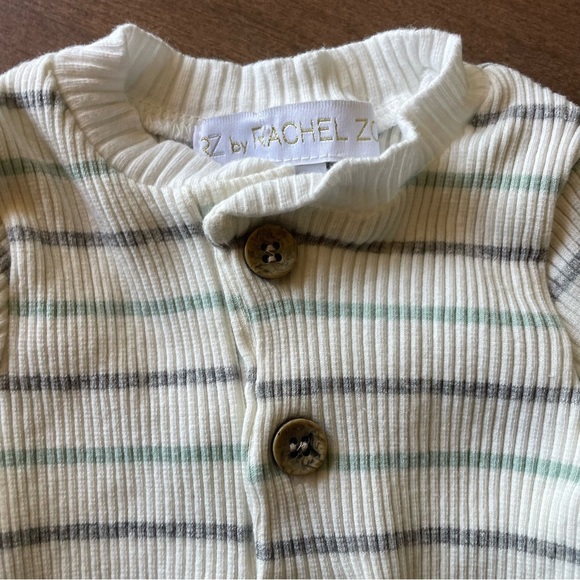 RZ by Rachel Zoe Striped Cream/gray/green Kids Onesie w/cuffed sleeve  6-9 mo - Picture 2 of 8